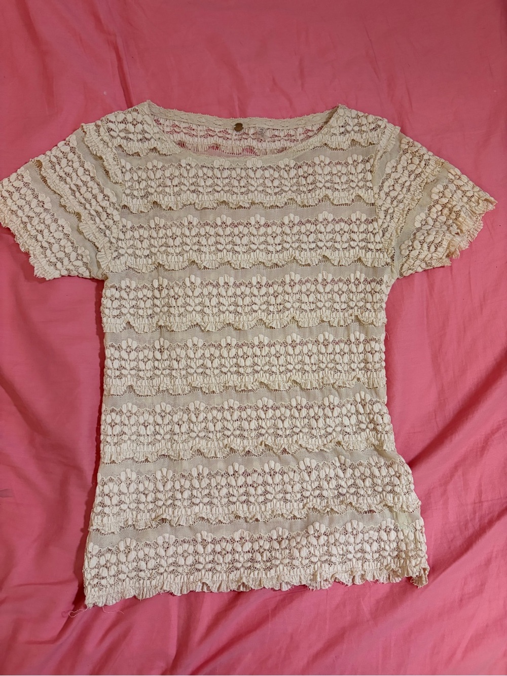 Free People Angelina Lace Tee Ivory Cream Floral Lace Top